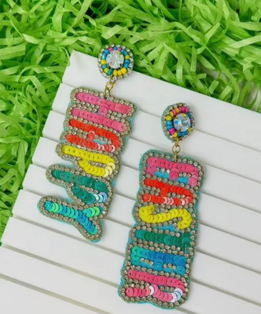 Sequin Happy Easter Dangle Earrings