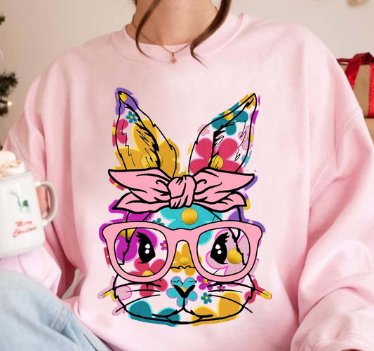 Faux Embroidered Spring Bunny Sweater