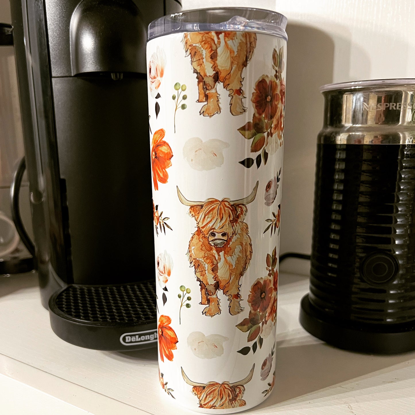 Highland Cow Floral Tumbler