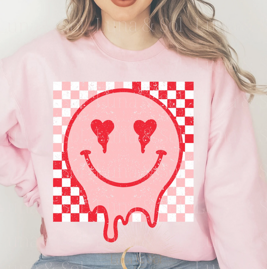 Checkered Smiley Face Love Sweater