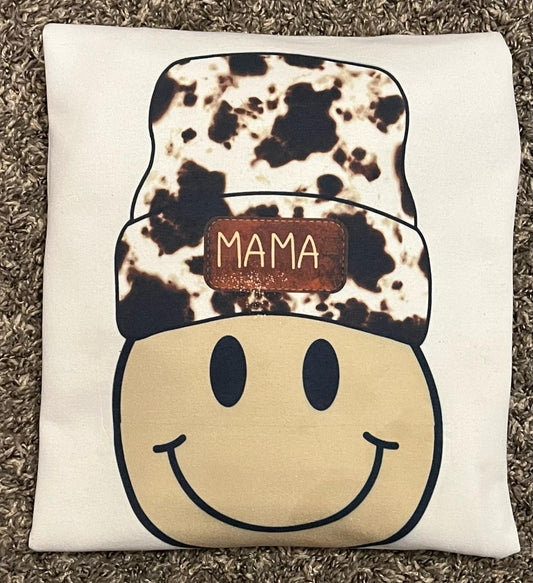 Smiley Cow Print Beanie Sweater